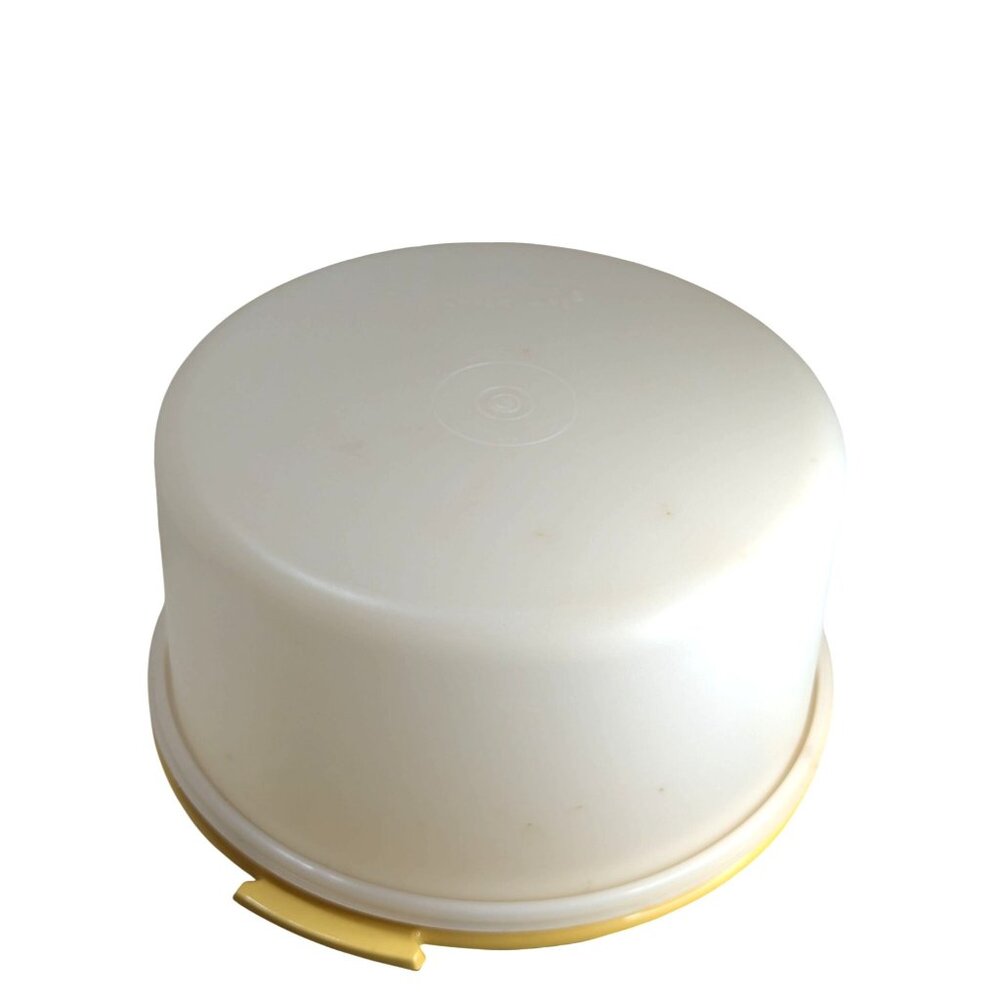 Vintage Tupperware Cake Keeper Carrier Yellow & White Harvest Gold Lid 12" Diame